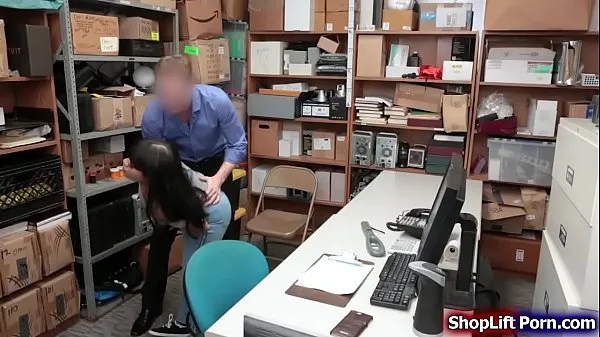 Busty latina teen is an employee of the store and suspected for helping friends steal officer tells her he wont call the police if she do what he officer sucks her tits and he then lets her throat his cock before fucking her pussy Filem sejuk panas