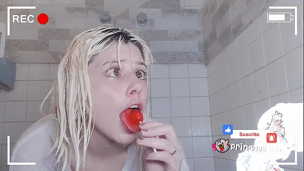 Hot Wet t-shirt with lollipop in the shower cool Movies