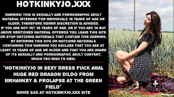 Hot Hotkinkyjo in sexy dress fuck anal huge red dragon dildo from mrhankey & prolapse at the green field cool Movies